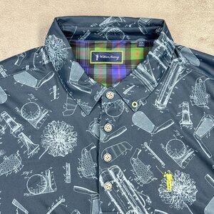 WILLIAM MURRAY Mens Large Golf Math Print Performance Stretch Polo Shirt Blue